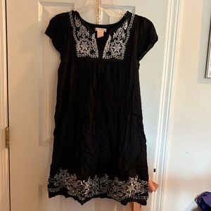 Black Dress with White Embroidery